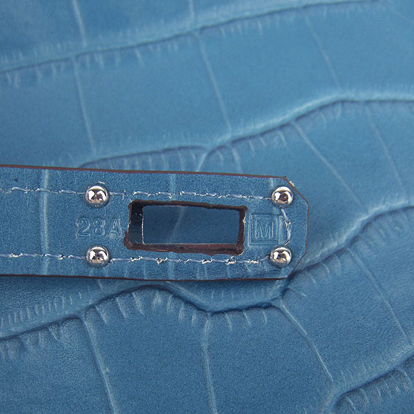 High Quality Hermes Kelly Crocodile Veins Long Clutch Bag Blue H009 Replica - Click Image to Close